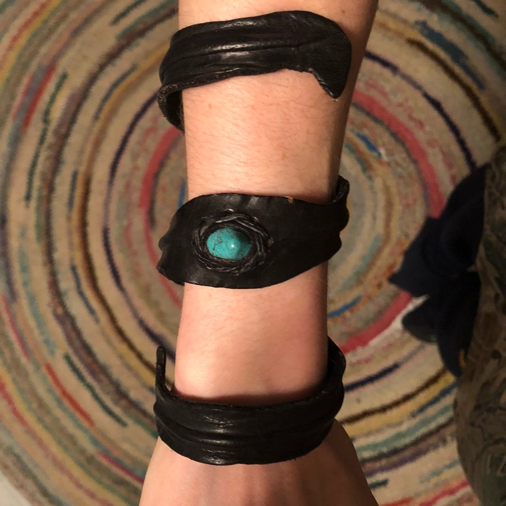 Artistic Leather& turquoise wrap bracelet